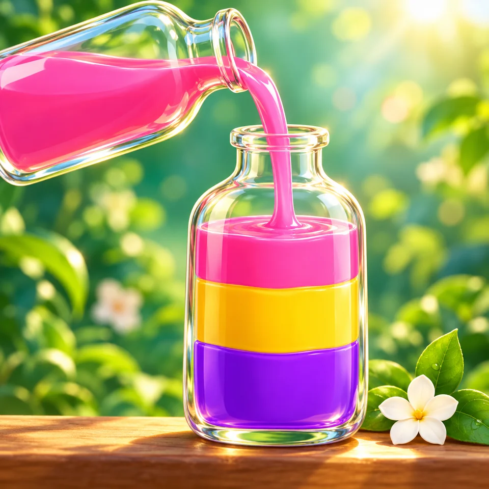 Colorful layered bottles in a dreamy garden