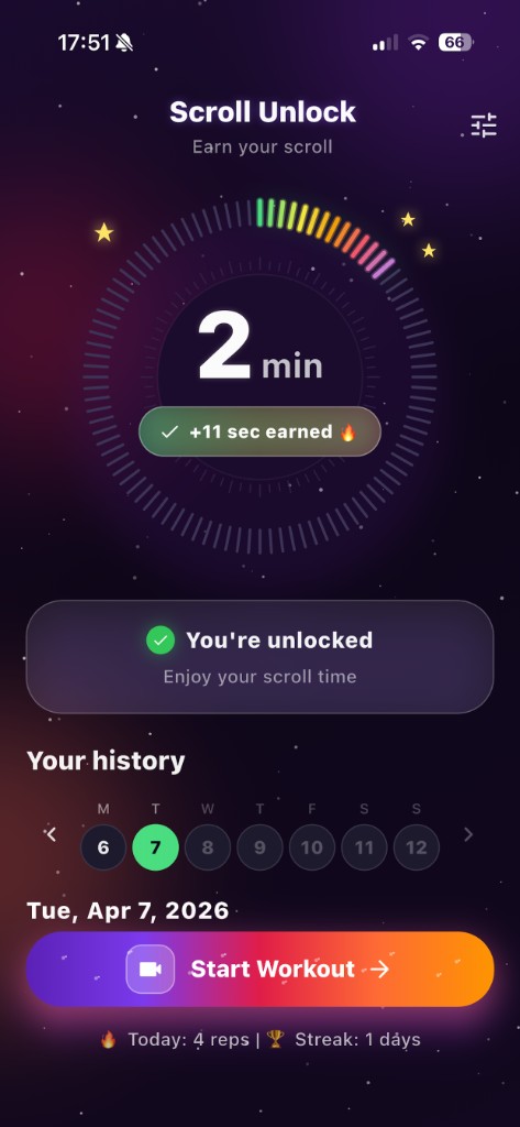 Scroll Unlock home screen with scroll time balance